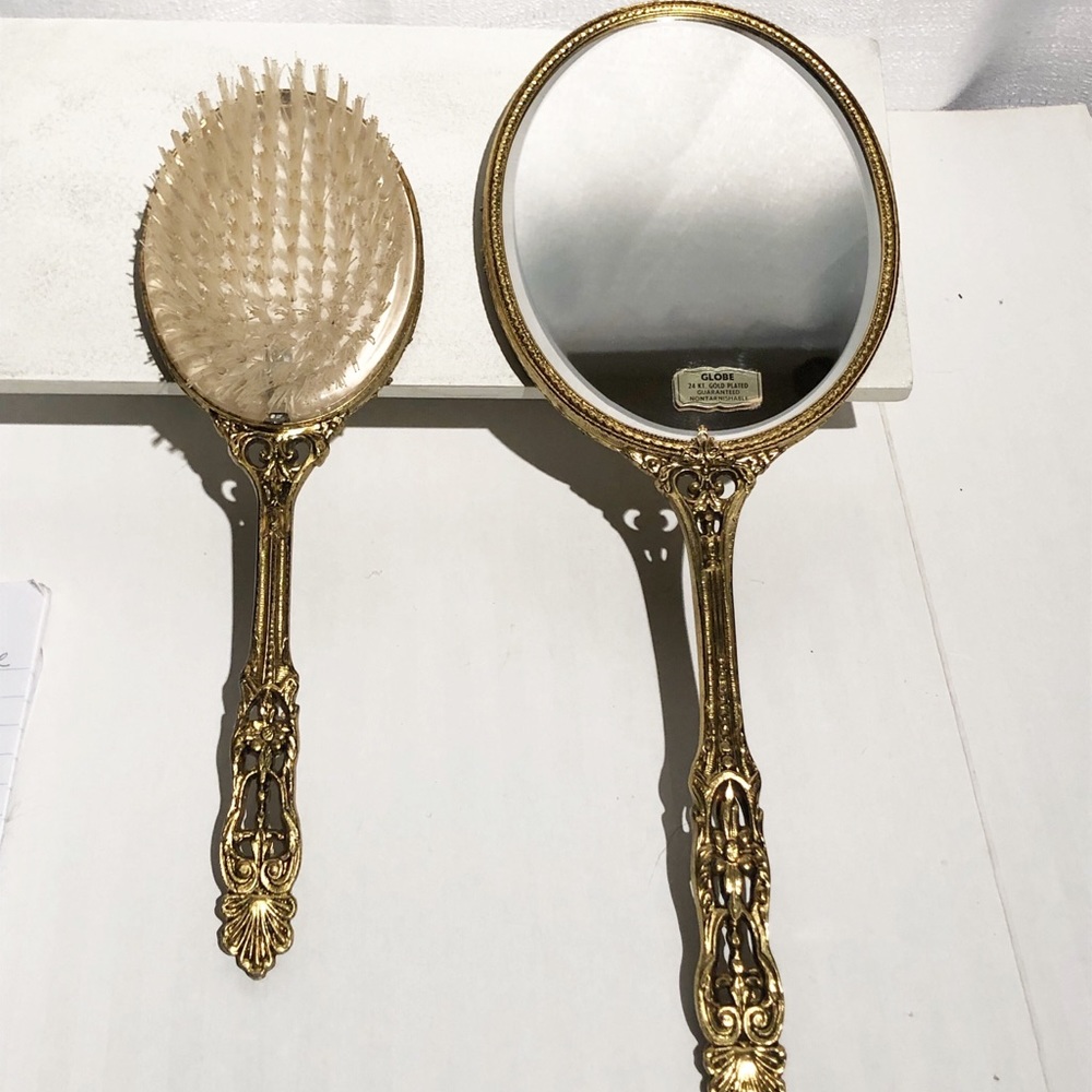 Vintage 24k gold plated brush & mirror vanity set